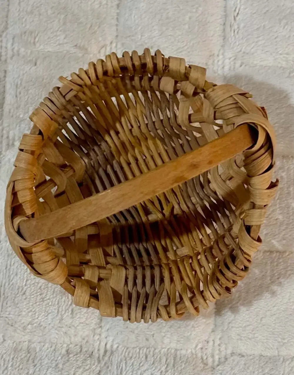 Vintage Handwoven Oak Splint Egg Gathering Melon Basket Signed EJC '91